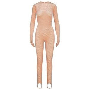 Skims velvet stirrup onesie in color chai